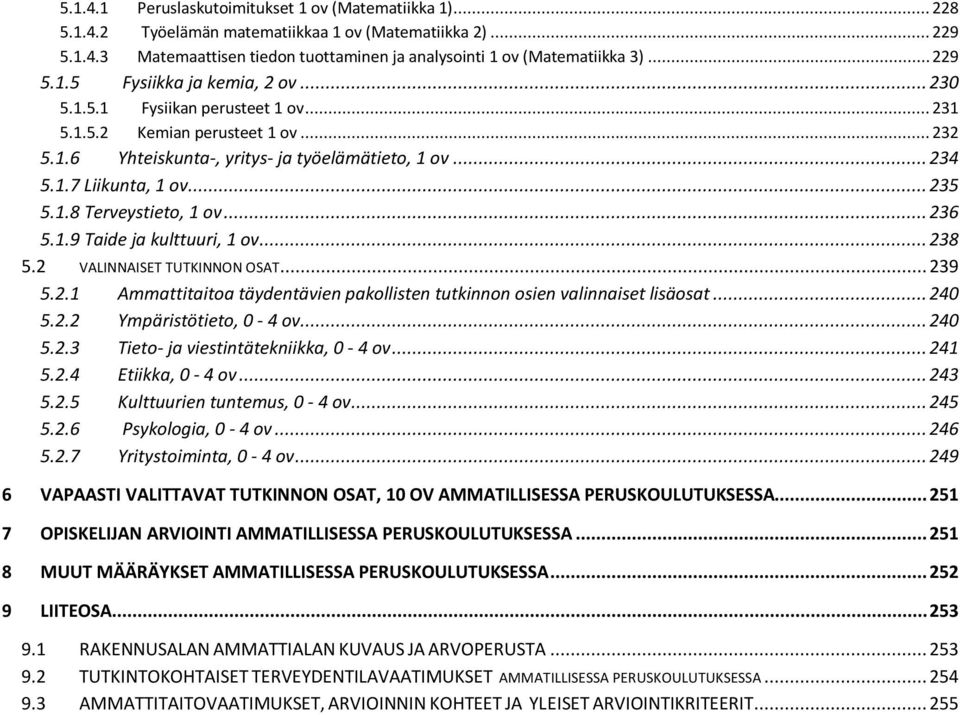 .. 235 5.1.8 Terveystieto, 1 ov... 236 5.1.9 Taide ja kulttuuri, 1 ov... 238 5.2 VALINNAISET TUTKINNON OSAT... 239 5.2.1 Ammattitaitoa täydentävien pakollisten tutkinnon osien valinnaiset lisäosat.