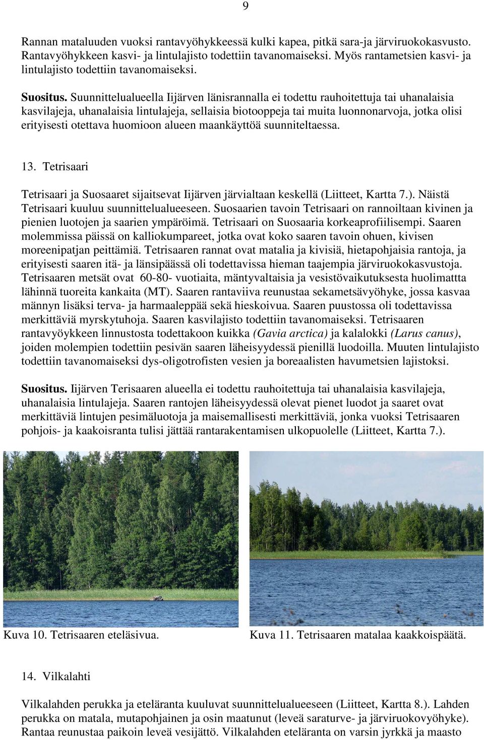 Suunnittelualueella Iijärven länisrannalla ei todettu rauhoitettuja tai uhanalaisia kasvilajeja, uhanalaisia lintulajeja, sellaisia biotooppeja tai muita luonnonarvoja, jotka olisi erityisesti