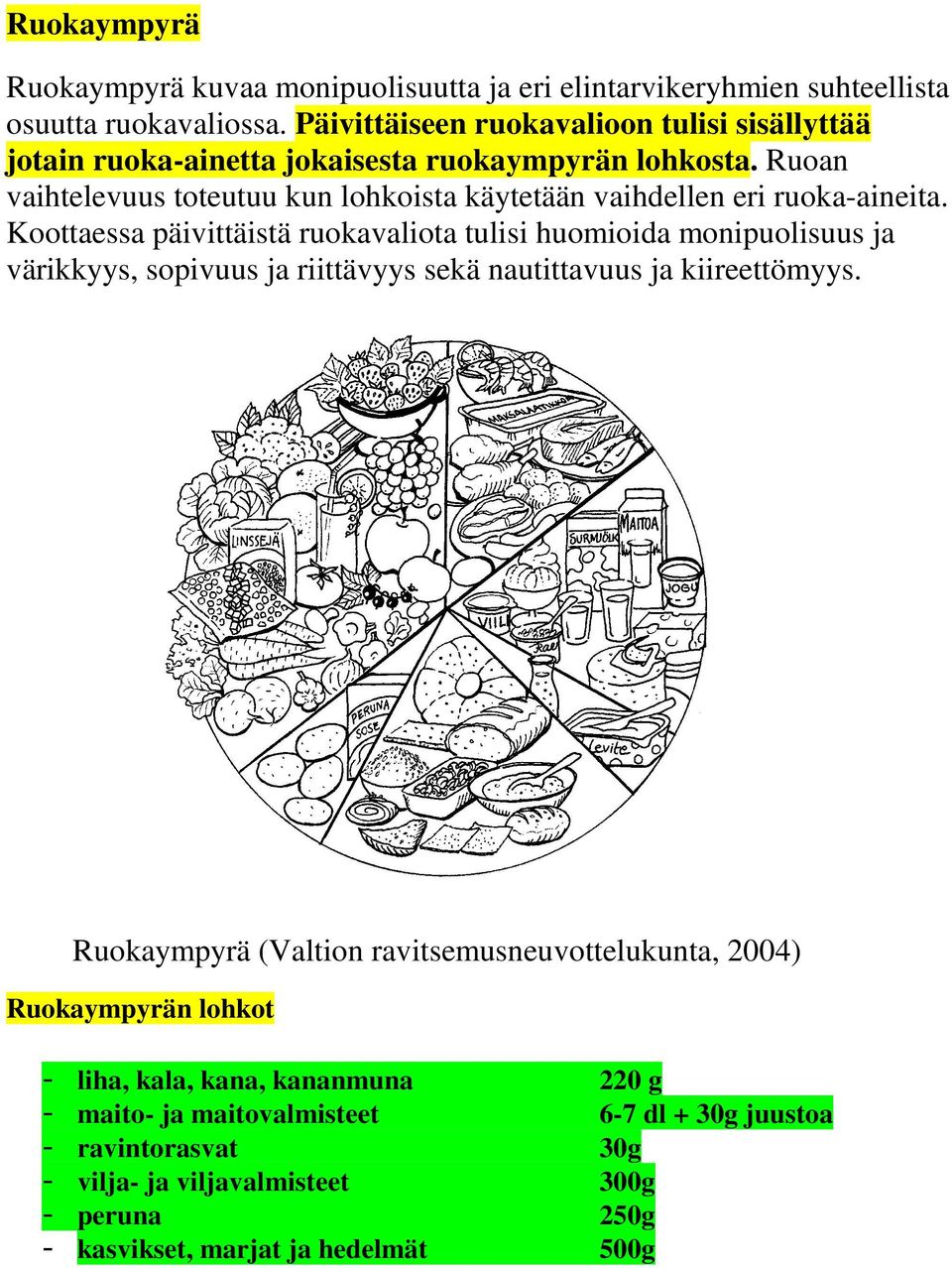 Ruoan vaihtelevuus toteutuu kun lohkoista käytetään vaihdellen eri ruoka-aineita.