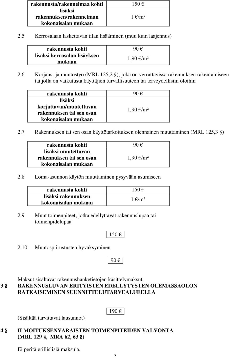 6 Korjaus- ja muutostyö (MRL 125,2 ), joka on verrattavissa rakennuksen rakentamiseen tai jolla on vaikutusta käyttäjien turvallisuuteen tai terveydellisiin oloihin rakennusta kohti 90 lisäksi