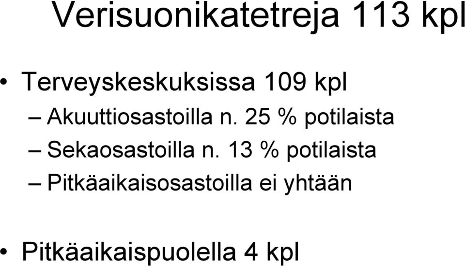 25 % potilaista Sekaosastoilla n.