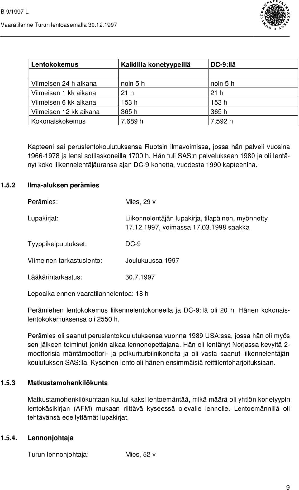 Hän tuli SAS:n palvelukseen 1980 ja oli lentänyt koko liikennelentäjäuransa ajan DC-9 konetta, vuodesta 1990 kapteenina. 1.5.