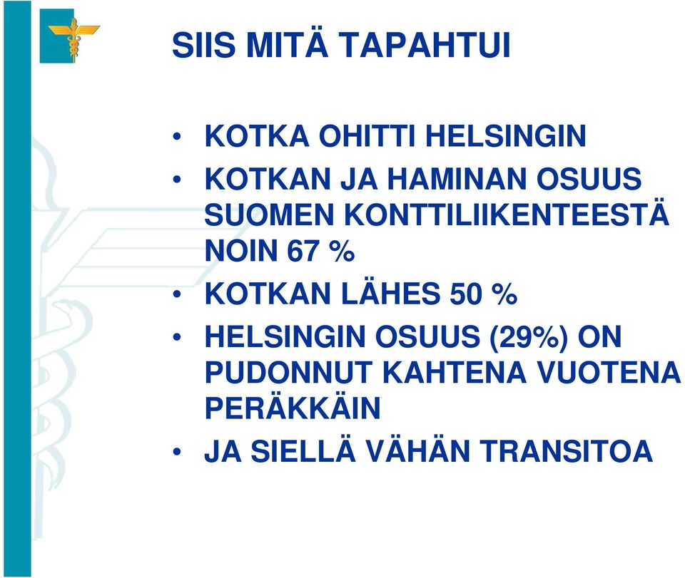 KOTKAN LÄHES 50 % HELSINGIN OSUUS (29%) ON PUDONNUT