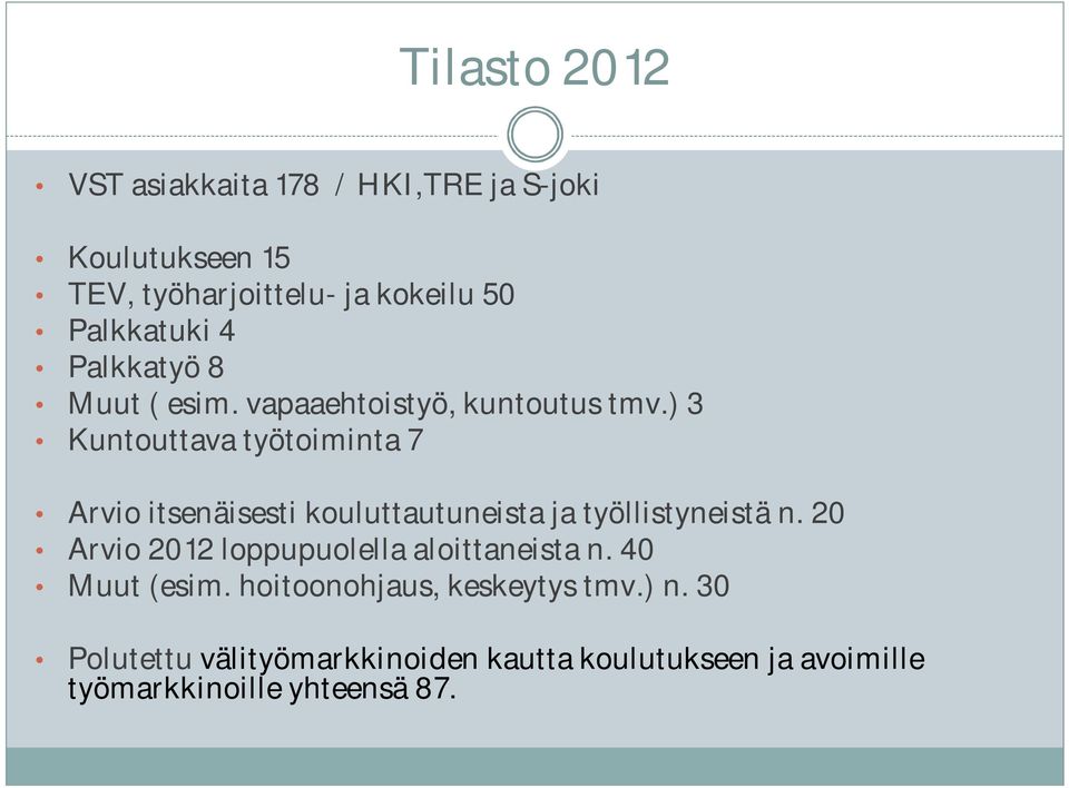 ) 3 Kuntouttava työtoiminta 7 Arvio itsenäisesti kouluttautuneista ja työllistyneistä n.