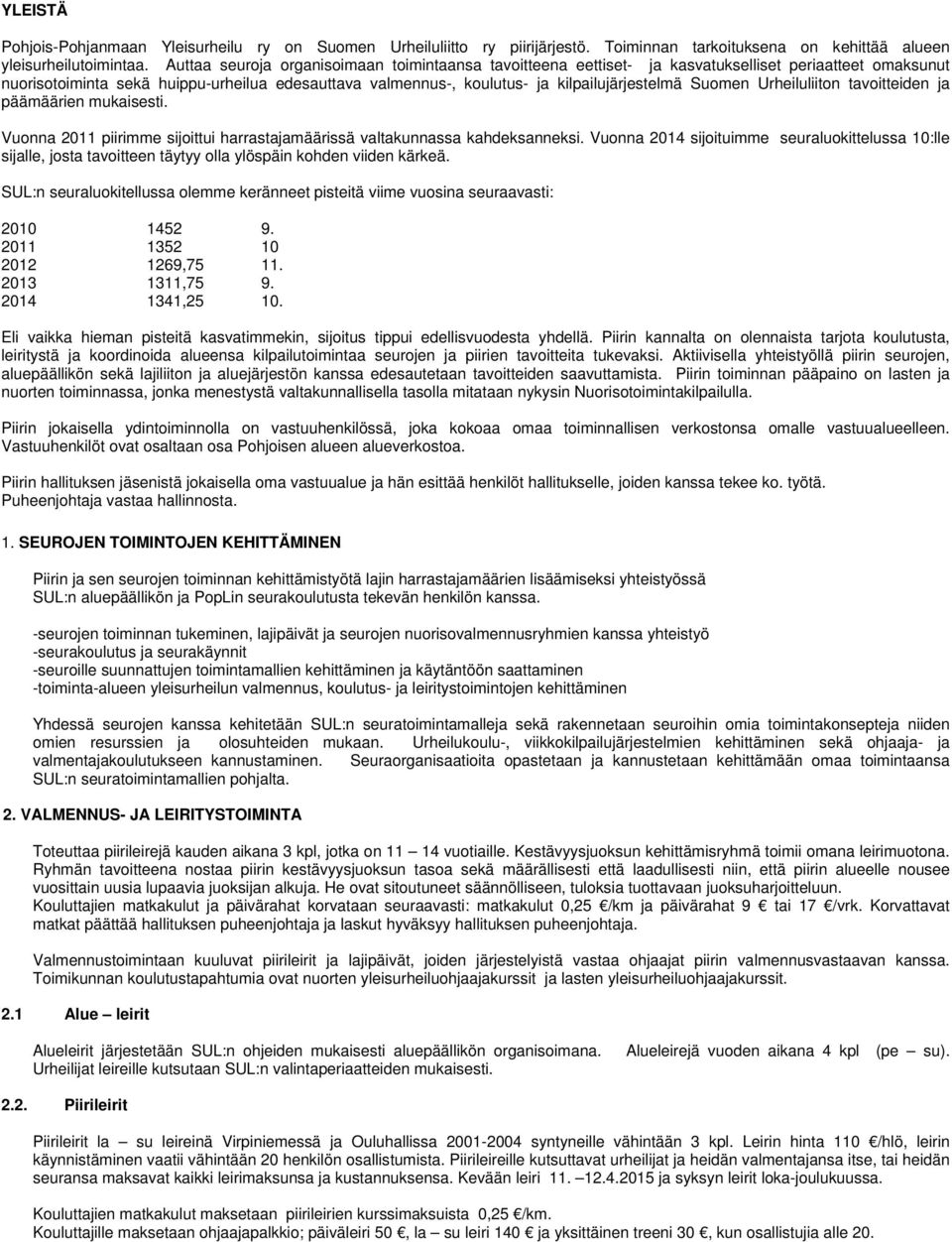 Suomen Urheiluliiton tavoitteiden ja päämäärien mukaisesti. Vuonna 2011 piirimme sijoittui harrastajamäärissä valtakunnassa kahdeksanneksi.