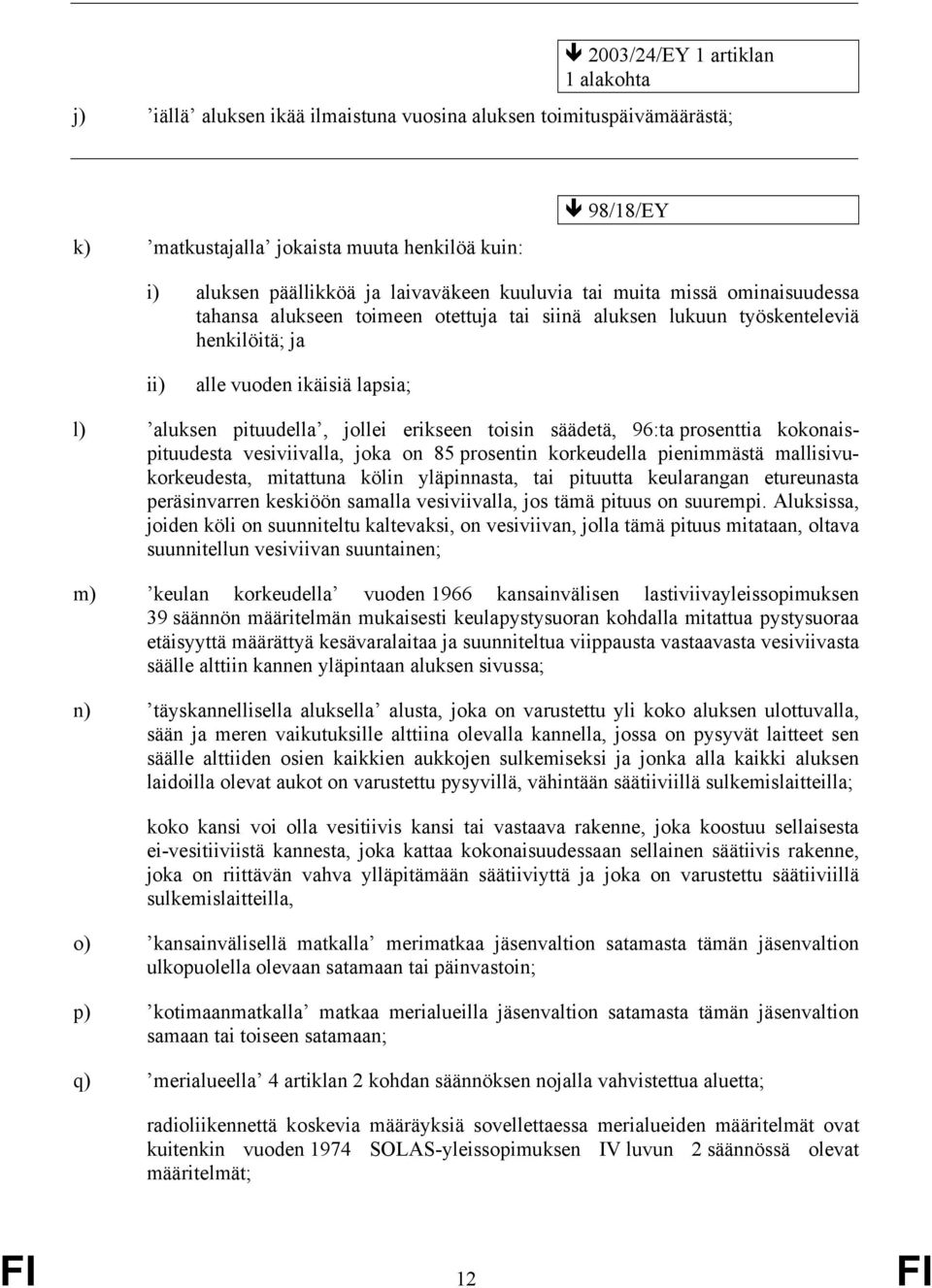 toisin säädetä, 96:ta prosenttia kokonaispituudesta vesiviivalla, joka on 85 prosentin korkeudella pienimmästä mallisivukorkeudesta, mitattuna kölin yläpinnasta, tai pituutta keularangan etureunasta