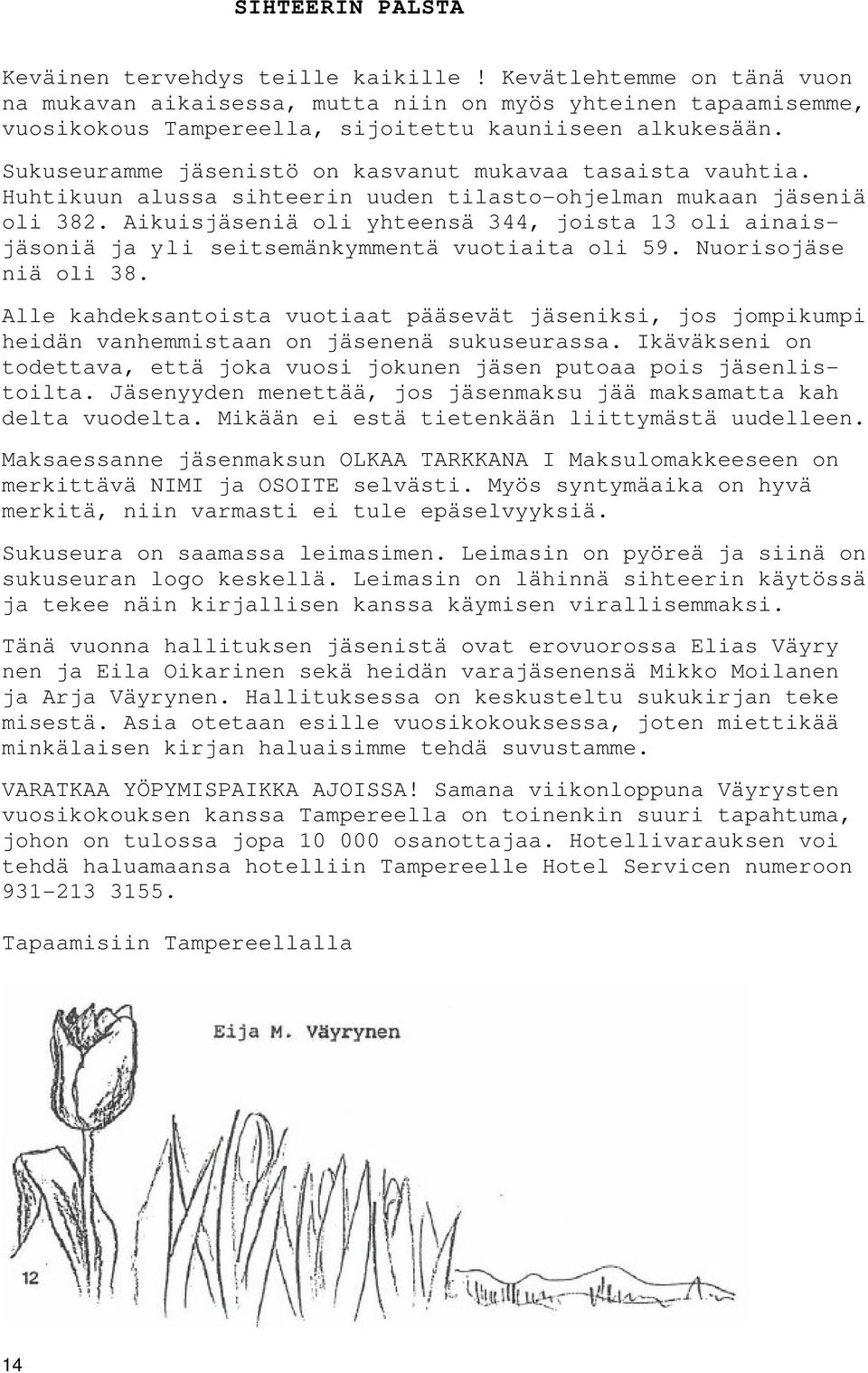 Sukuseuramme jäsenistö on kasvanut mukavaa tasaista vauhtia. Huhtikuun alussa sihteerin uuden tilasto-ohjelman mukaan jäseniä oli 382.