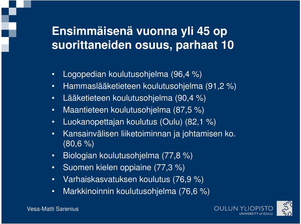 koulutus (Oulu) (82,1 %) Kansainvälisen liiketoiminnan ja johtamisen ko.