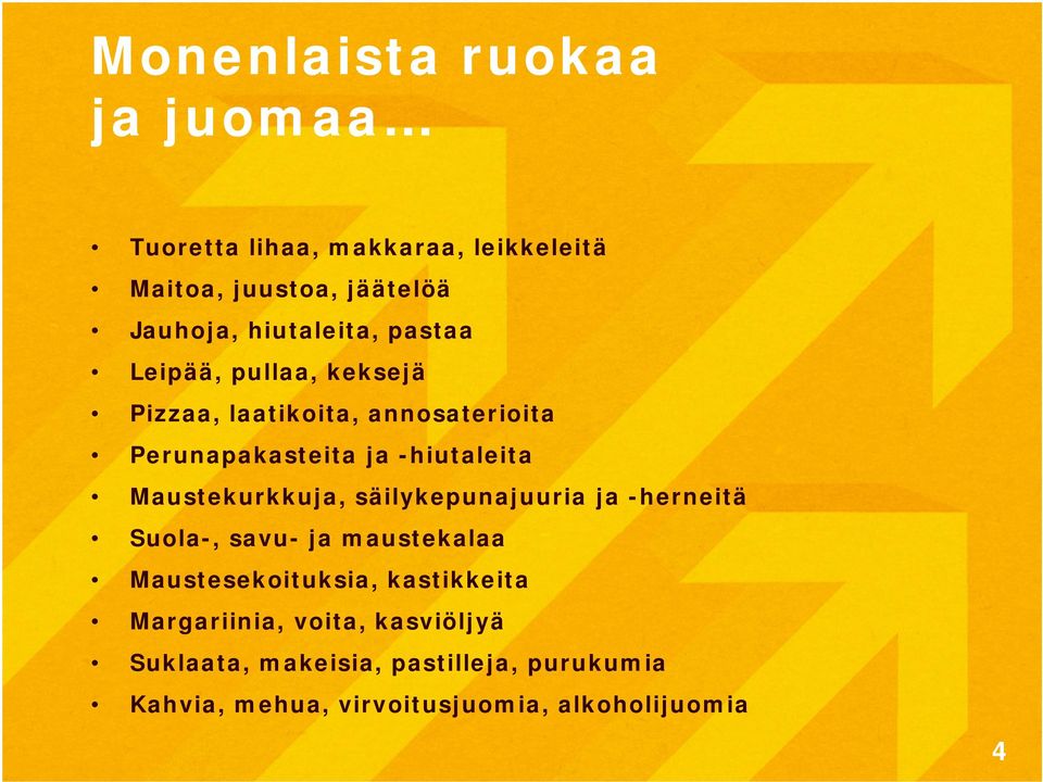 Maustekurkkuja, säilykepunajuuria ja -herneitä Suola-, savu- ja maustekalaa Maustesekoituksia, kastikkeita