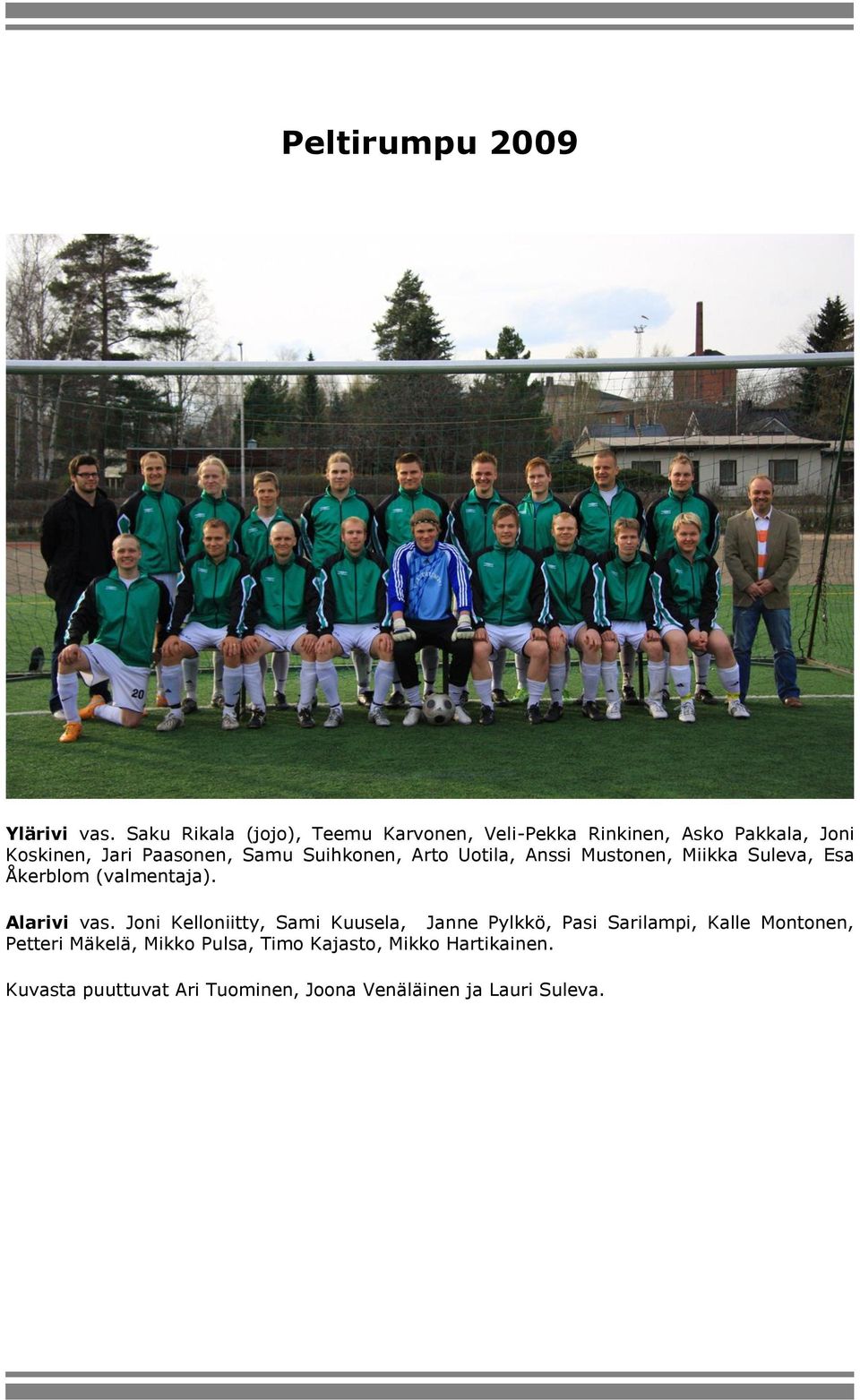 Suihkonen, Arto Uotila, Anssi Mustonen, Miikka Suleva, Esa Åkerblom (valmentaja). Alarivi vas.