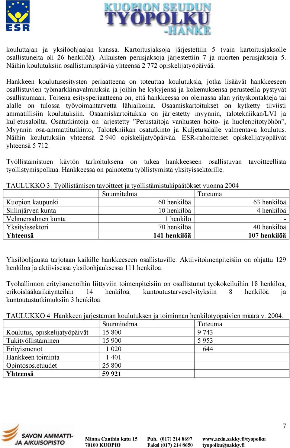 Hankkeen koulutusesitysten periaatteena on toteuttaa koulutuksia, jotka lisäävät hankkeeseen osallistuvien työmarkkinavalmiuksia ja joihin he kykyjensä ja kokemuksensa perusteella pystyvät