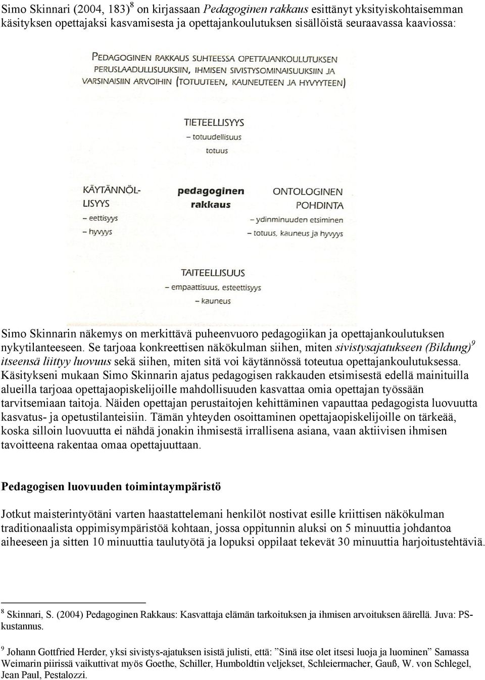 Se tarjoaa konkreettisen näkökulman siihen, miten sivistysajatukseen (Bildung) 9 itseensä liittyy luovuus sekä siihen, miten sitä voi käytännössä toteutua opettajankoulutuksessa.