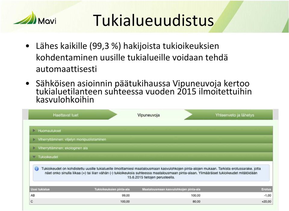 automaattisesti Sähköisen asioinnin päätukihaussa Vipuneuvoja