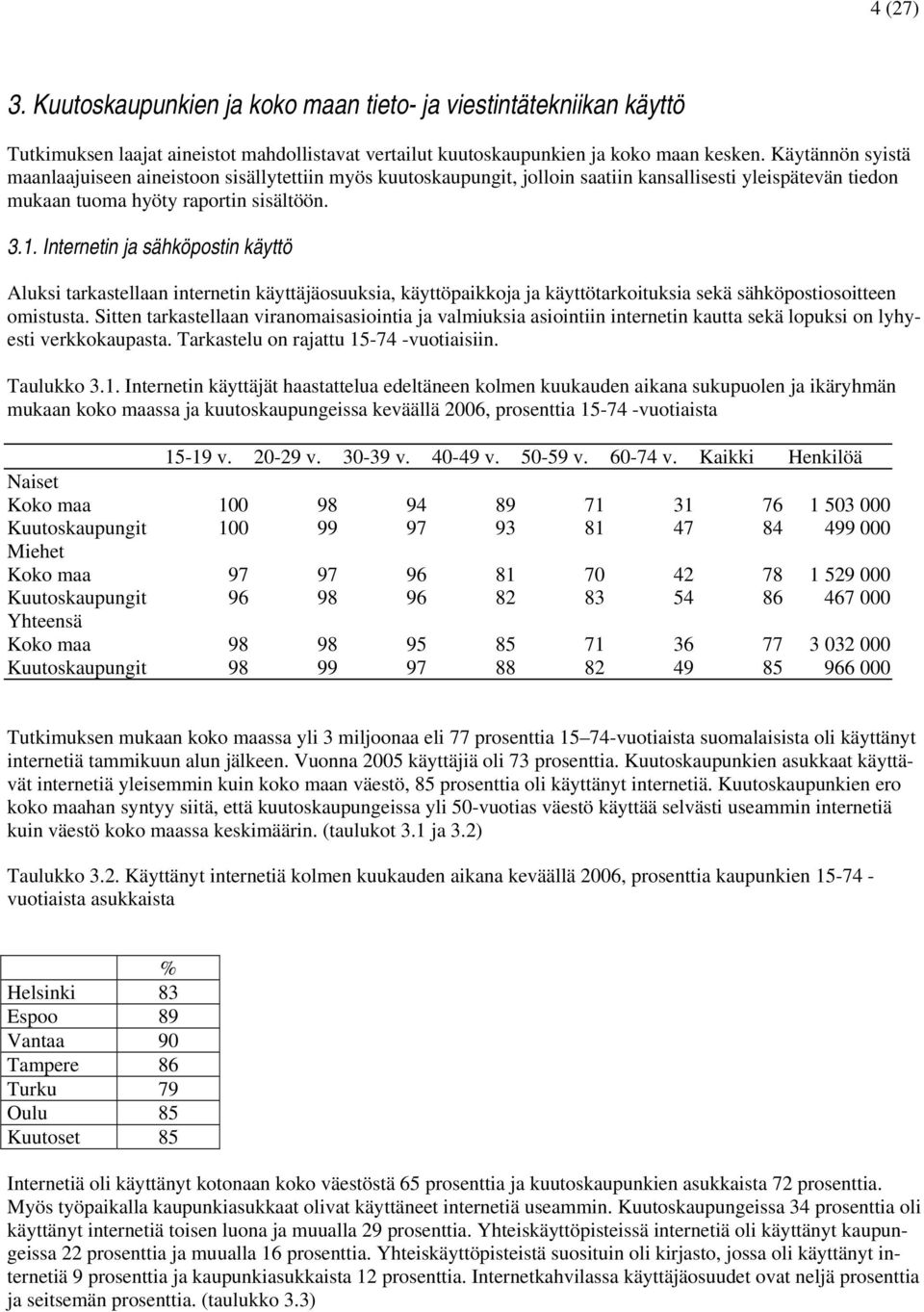 Internetin ja sähköpostin käyttö Aluksi tarkastellaan internetin käyttäjäosuuksia, käyttöpaikkoja ja käyttötarkoituksia sekä sähköpostiosoitteen omistusta.