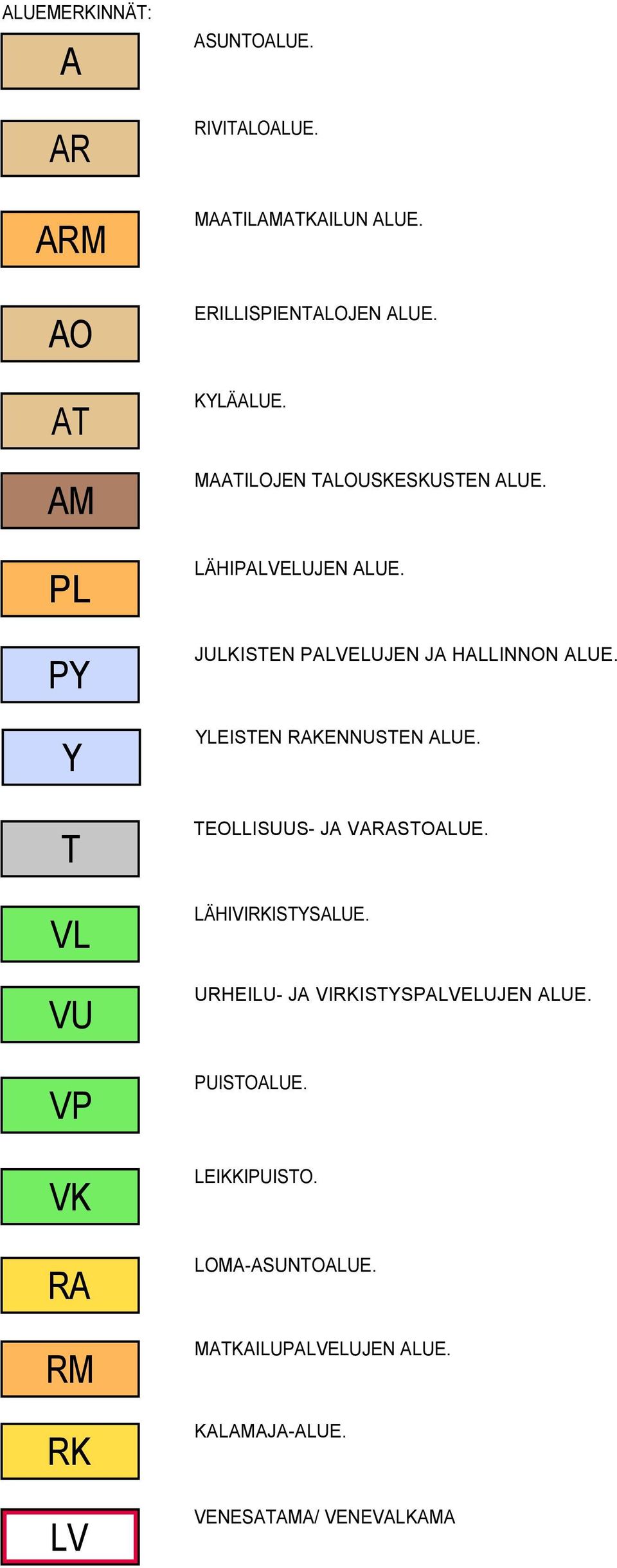 YLEISTEN RAKENNUSTEN ALUE. T VL VU VP TEOLLISUUS- JA VARASTOALUE. LÄHIVIRKISTYSALUE.