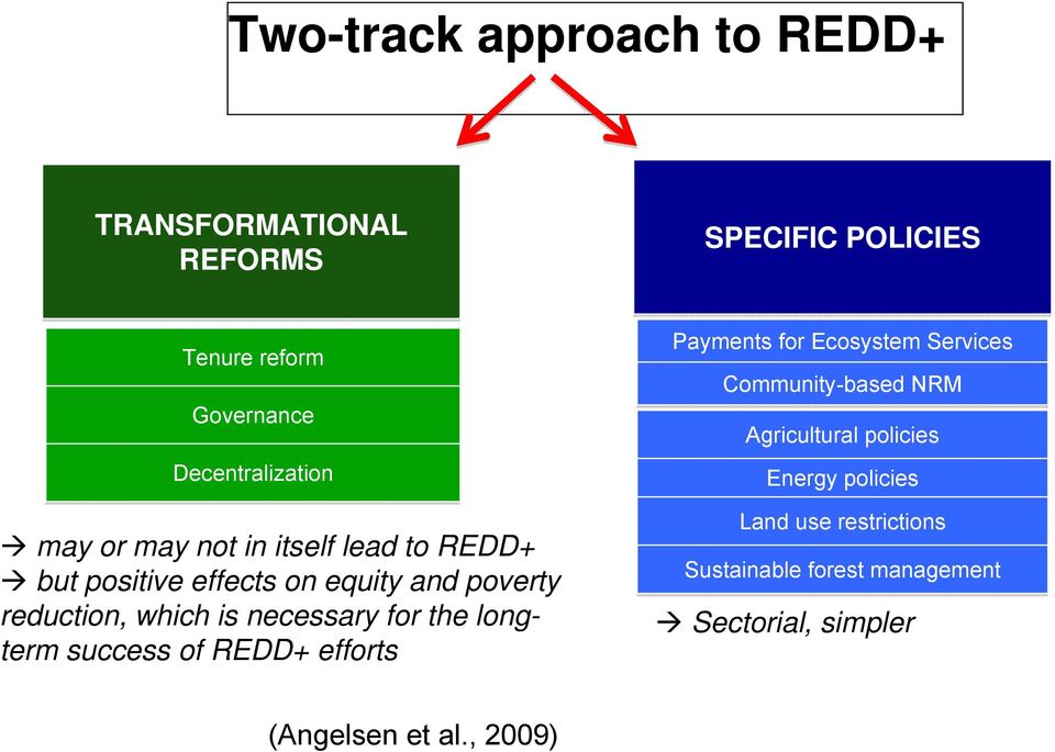 for the longterm success of REDD+ efforts Payments for Ecosystem Services Community-based NRM Agricultural