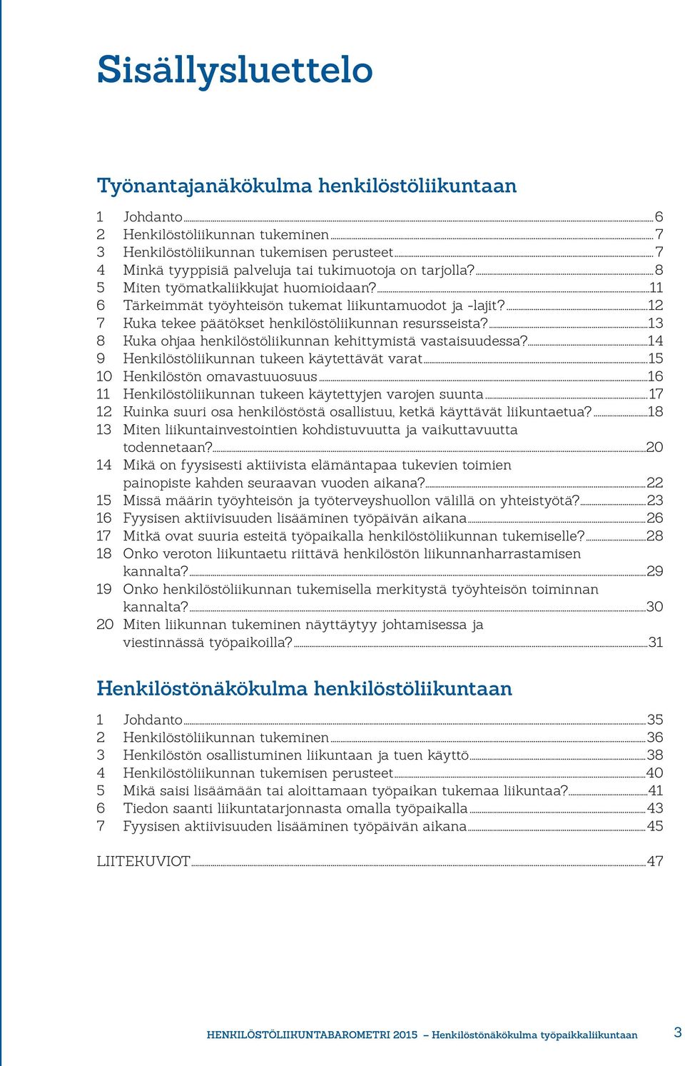 ... 7 Kuka tekee päätökset henkilöstöliikunnan resursseista?...3 8 Kuka ohjaa henkilöstöliikunnan kehittymistä vastaisuudessa?... 9 Henkilöstöliikunnan tukeen käytettävät varat.