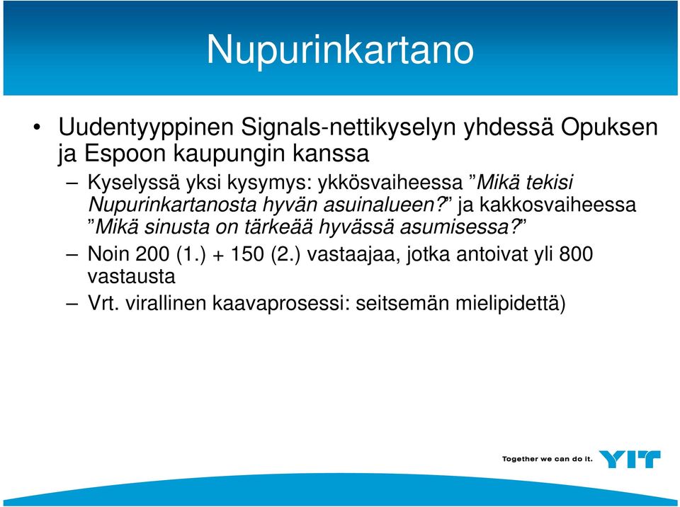 ja kakkosvaiheessa Mikä sinusta on tärkeää hyvässä asumisessa? Noin 200 (1.) + 150 (2.
