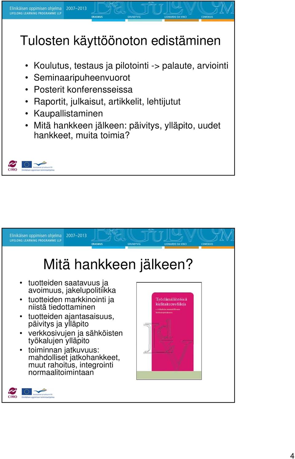 päivitys, ylläpito, uudet hankkeet, muita toimia? Mitä hankkeen jälkeen?