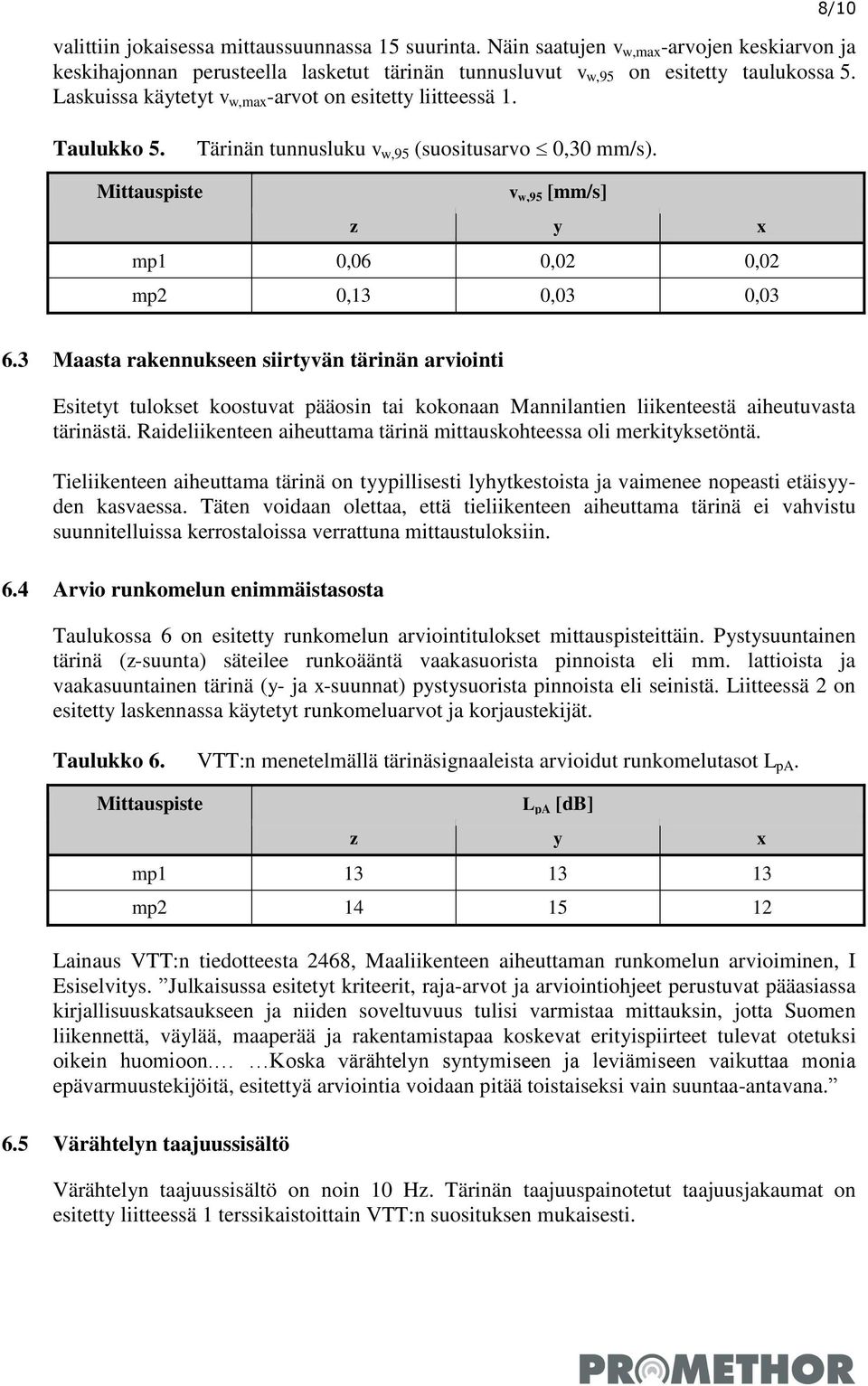 3 Maasta rakennukseen siirtyvän tärinän arviointi Esitetyt tulokset koostuvat pääosin tai kokonaan Mannilantien liikenteestä aiheutuvasta tärinästä.