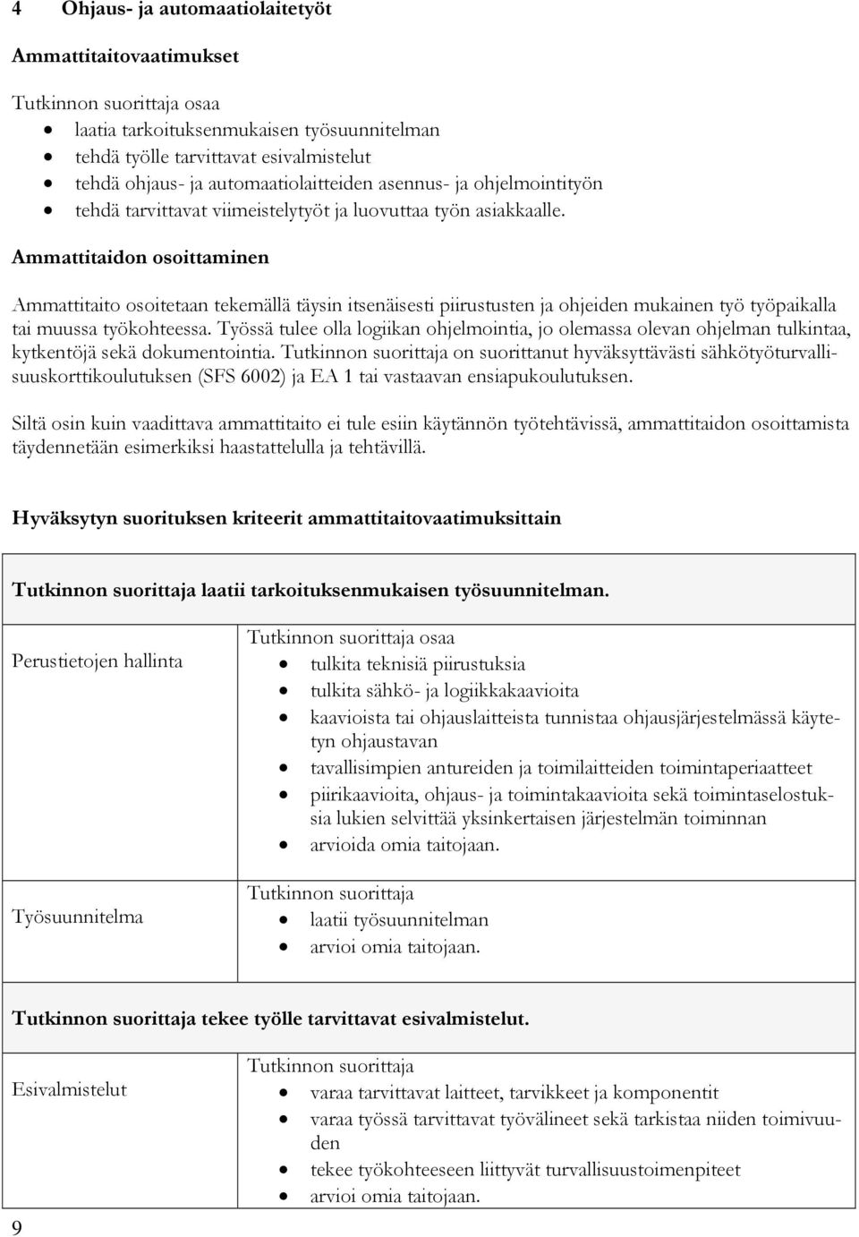 Ammattitaidon osoittaminen Ammattitaito osoitetaan tekemällä täysin itsenäisesti piirustusten ja ohjeiden mukainen työ työpaikalla tai muussa työkohteessa.