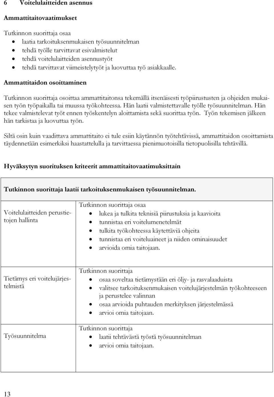 Hän laatii valmistettavalle työlle työsuunnitelman. Hän tekee valmistelevat työt ennen työskentelyn aloittamista sekä suorittaa työn. Työn tekemisen jälkeen hän tarkistaa ja luovuttaa työn.