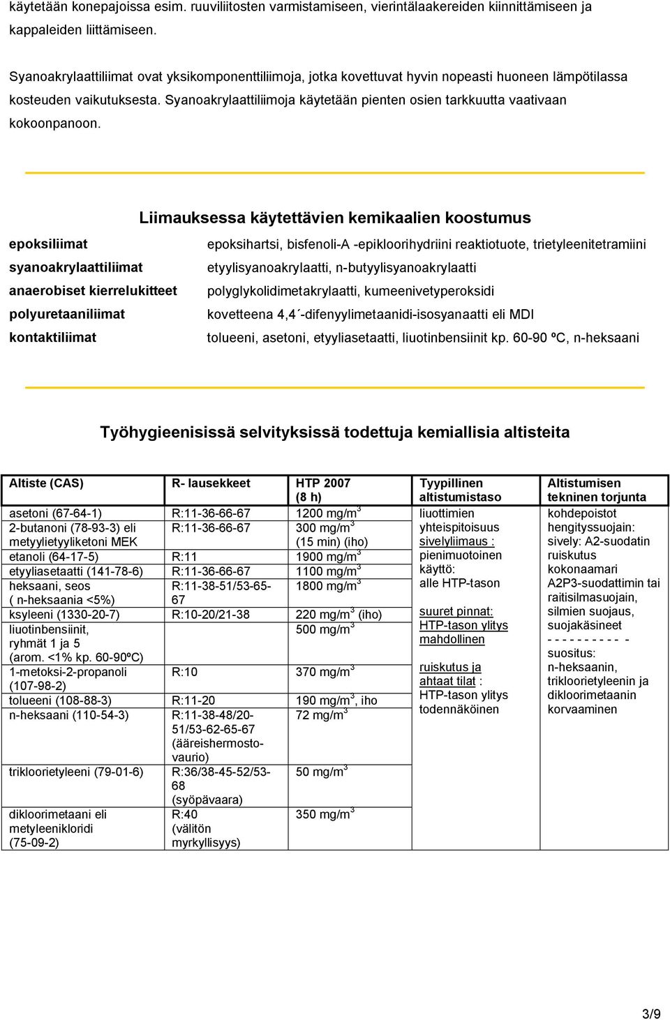 Syanoakrylaattiliimoja käytetään pienten osien tarkkuutta vaativaan kokoonpanoon.