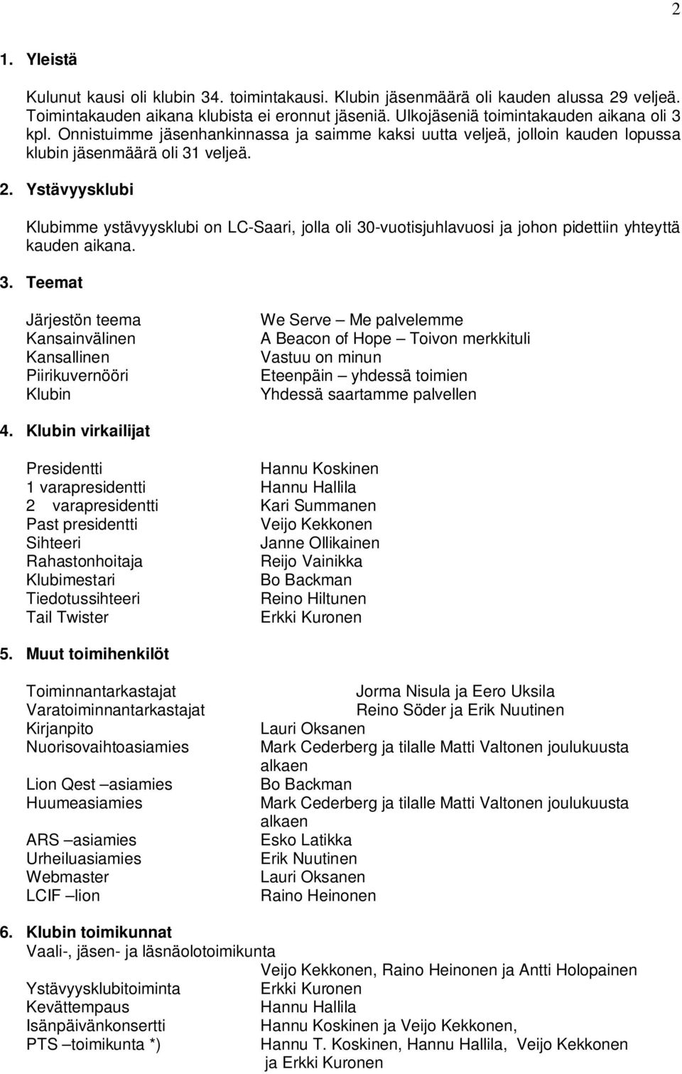 Ystävyysklubi Klubimme ystävyysklubi on LC-Saari, jolla oli 30