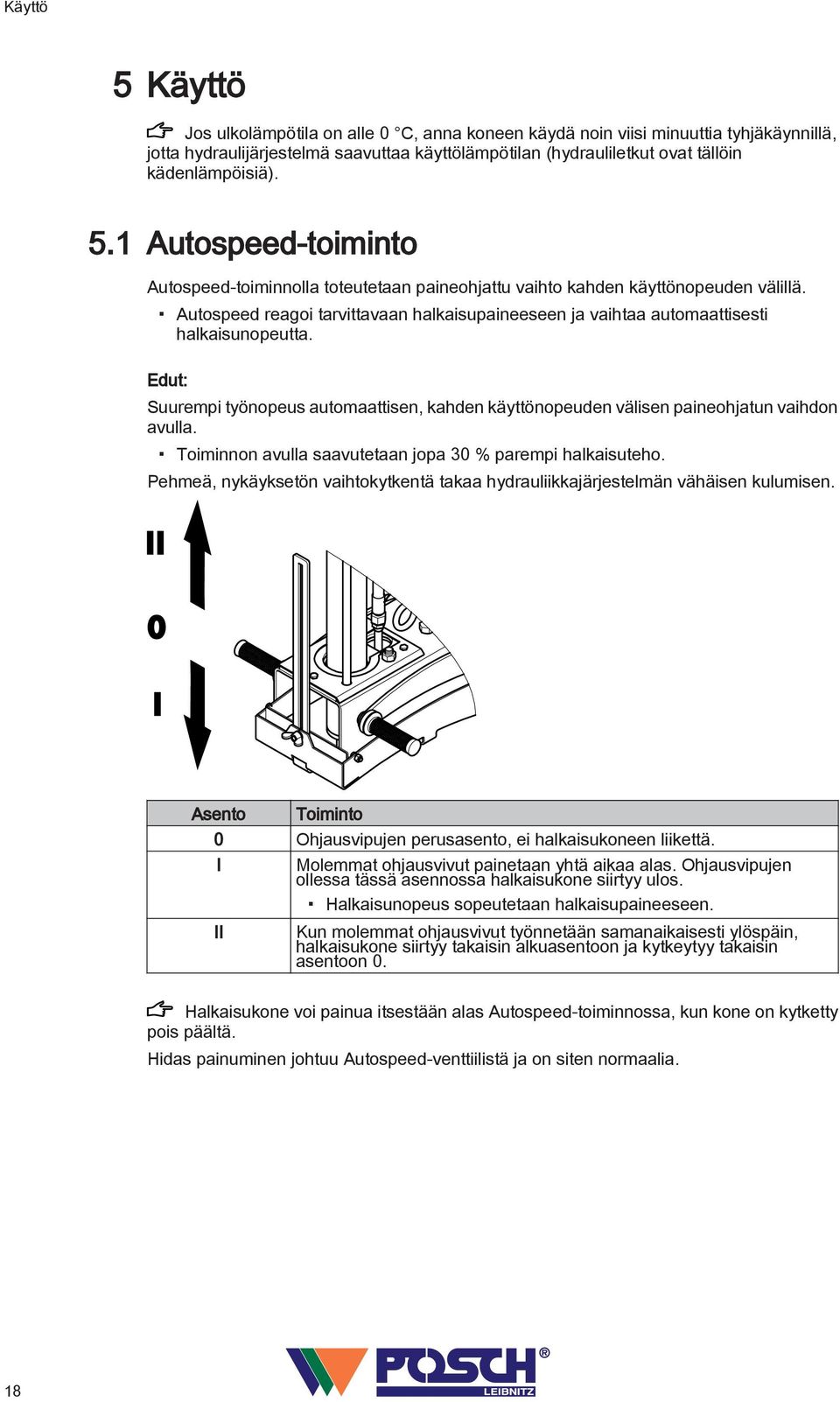 Autospeed reagoi tarvittavaan halkaisupaineeseen ja vaihtaa automaattisesti halkaisunopeutta. Edut: Suurempi työnopeus automaattisen, kahden käyttönopeuden välisen paineohjatun vaihdon avulla.