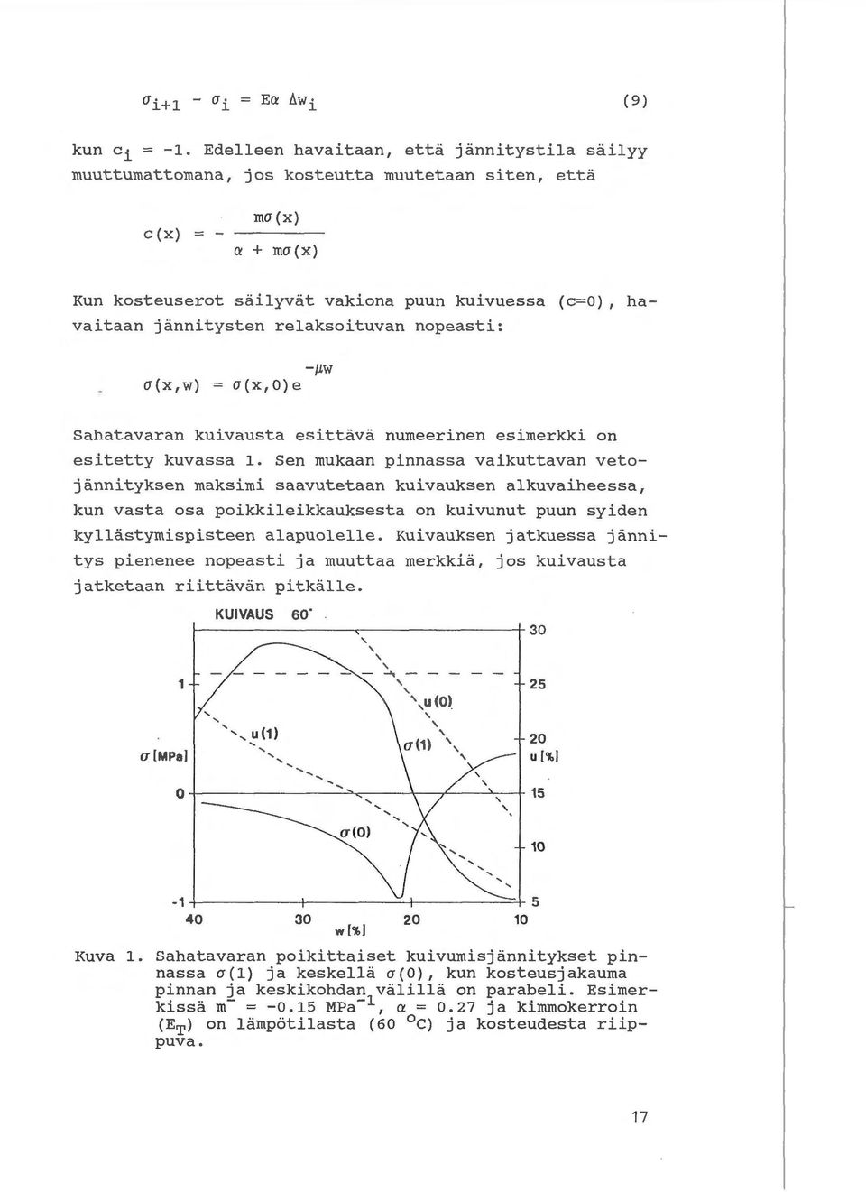 relaksoituvan nopeasti: a(x,w) - JJ.W a(x,o)e Sahatavaran kuivausta esittava numeerinen esimerkki on esitetty kuvassa 1.