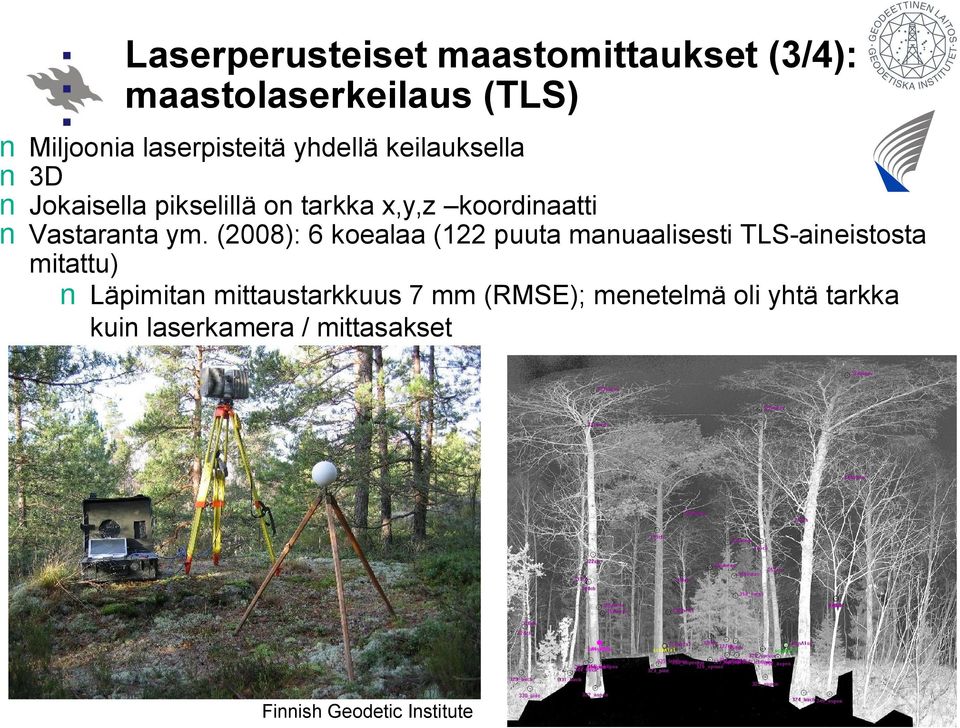 (2008): 6 koealaa (122 puuta manuaalisesti TLS aineistosta mitattu) Läpimitan