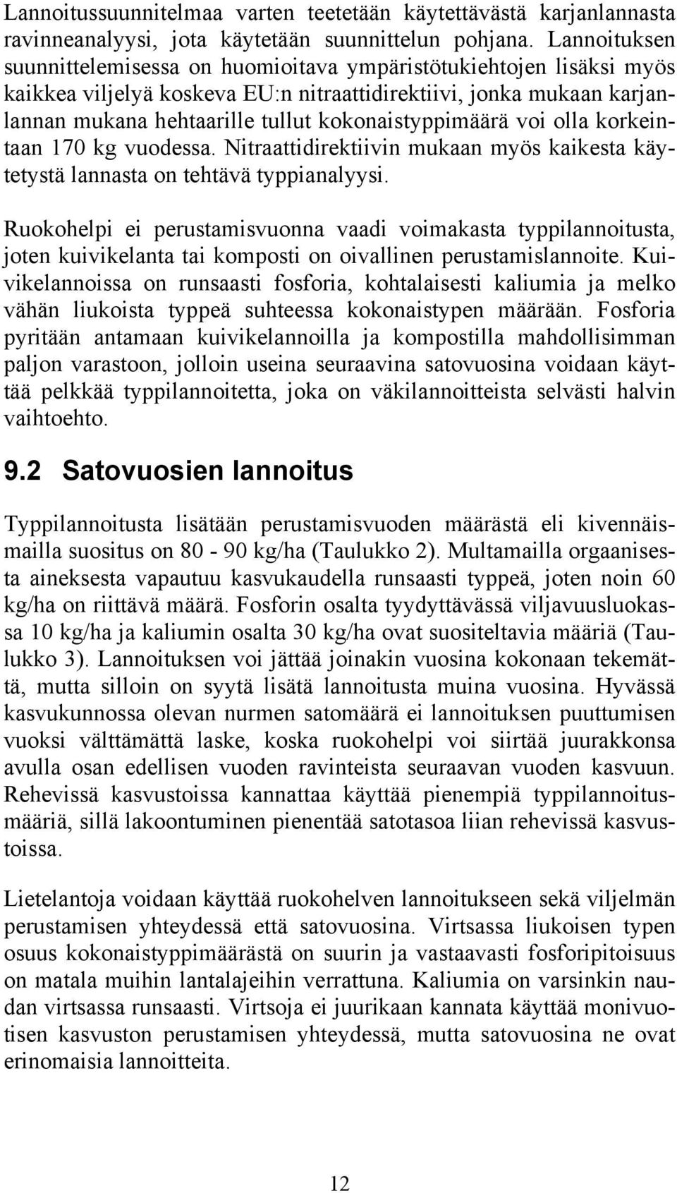 kokonaistyppimäärä voi olla korkeintaan 170 kg vuodessa. Nitraattidirektiivin mukaan myös kaikesta käytetystä lannasta on tehtävä typpianalyysi.