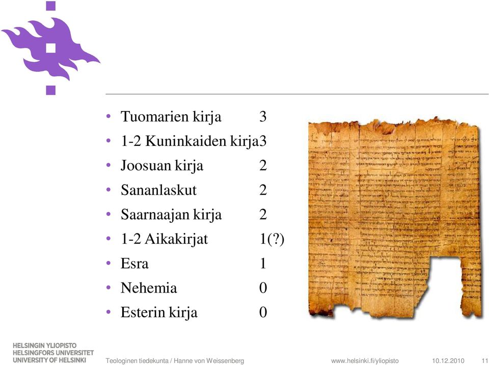 ) Esra 1 Nehemia 0 Esterin kirja 0 Teologinen tiedekunta