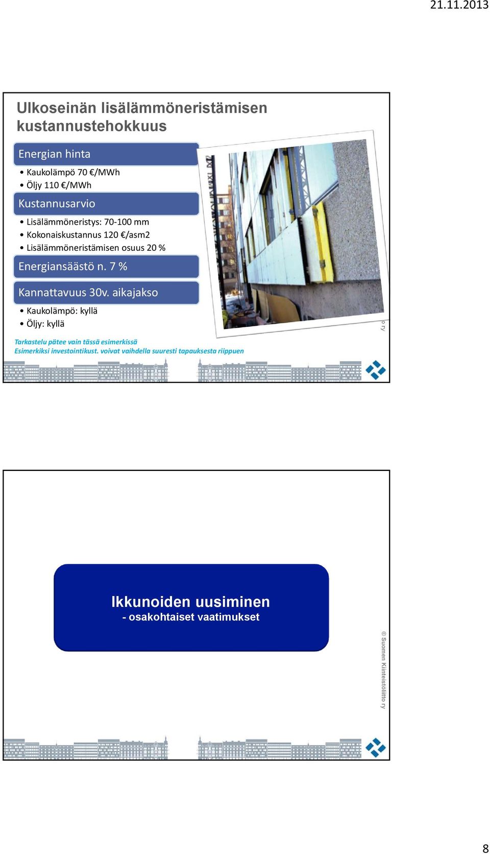 Energiansäästö n. 7 % Kannattavuus 30v.