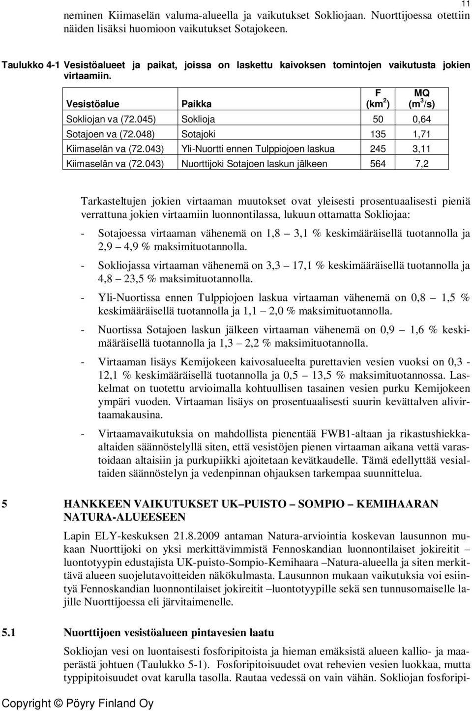 045) Soklioja 50 0,64 Sotajoen va (72.048) Sotajoki 135 1,71 Kiimaselän va (72.043) Yli-Nuortti ennen Tulppiojoen laskua 245 3,11 Kiimaselän va (72.