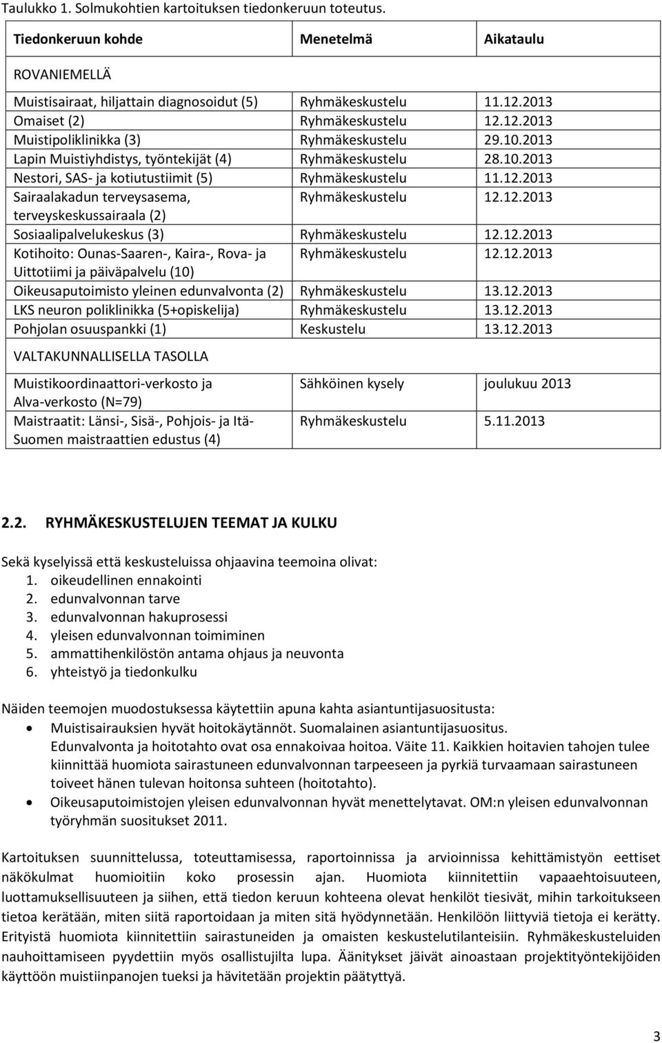 12.2013 Sairaalakadun terveysasema, Ryhmäkeskustelu 12.12.2013 terveyskeskussairaala (2) Sosiaalipalvelukeskus (3) Ryhmäkeskustelu 12.12.2013 Kotihoito: Ounas-Saaren-, Kaira-, Rova- ja Ryhmäkeskustelu 12.