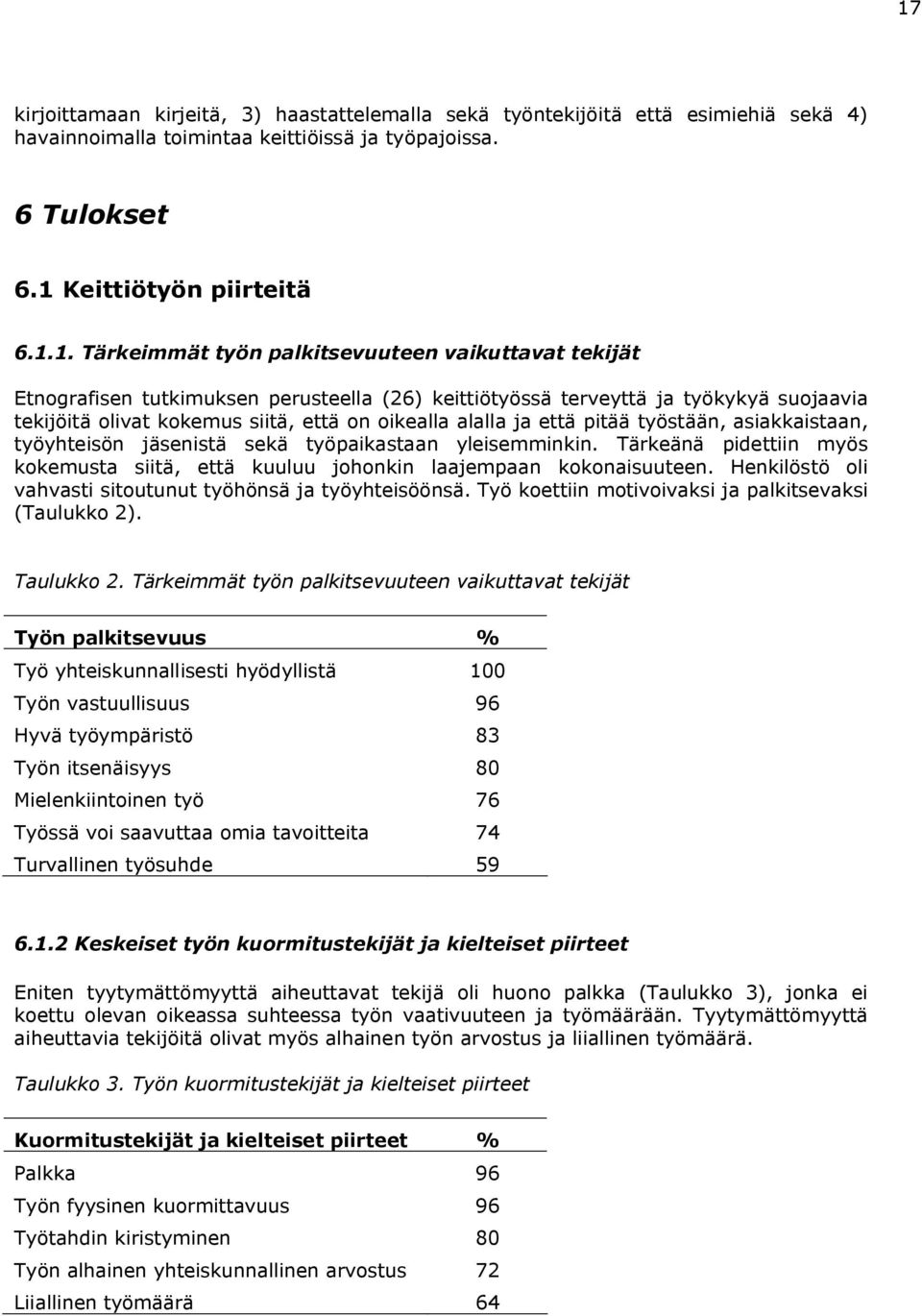 työstään, asiakkaistaan, työyhteisön jäsenistä sekä työpaikastaan yleisemminkin. Tärkeänä pidettiin myös kokemusta siitä, että kuuluu johonkin laajempaan kokonaisuuteen.