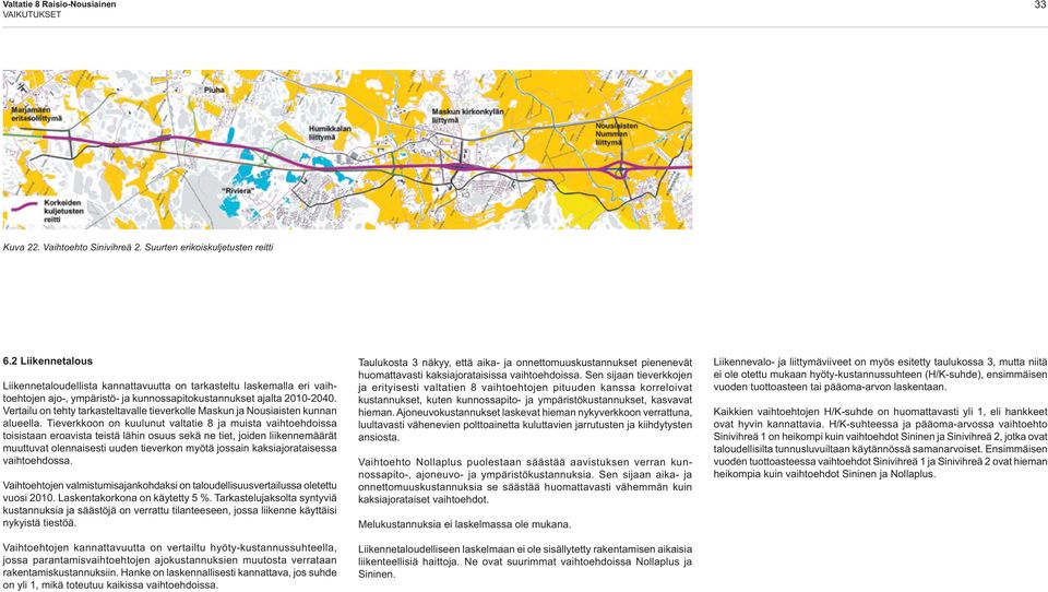 Vertailu on tehty tarkasteltavalle tieverkolle Maskun ja Nousiaisten kunnan alueella.