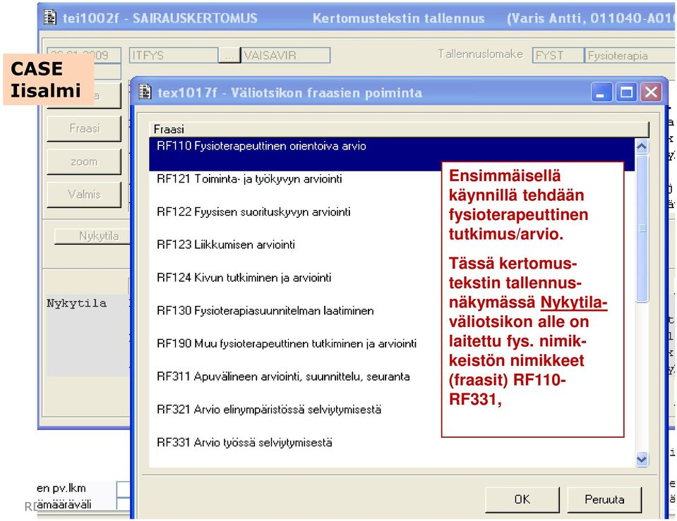 Tässä kertomustekstin tallennusnäkymässä