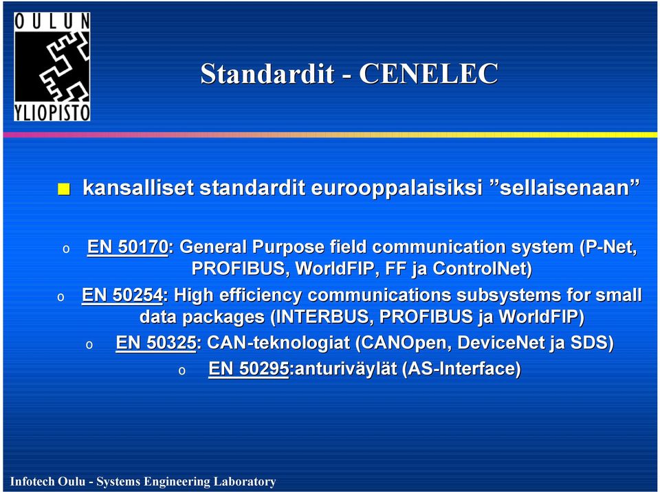 High efficiency communications subsystems for small data packages (INTERBUS, PROFIBUS ja