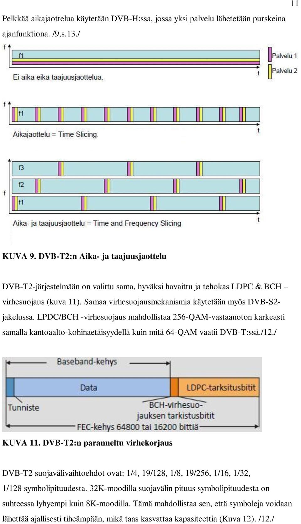 LPDC/BCH -virhesuojaus mahdollistaa 256-QAM-vastaanoton karkeasti samalla kantoaalto-kohinaetäisyydellä kuin mitä 64-QAM vaatii DVB-T:ssä./12./ KUVA 11.