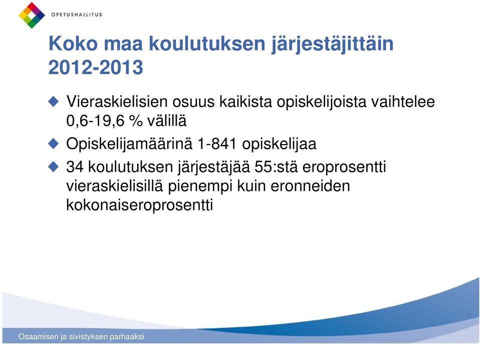 Opiskelijamäärinä 1-841 opiskelijaa 34 koulutuksen järjestäjää