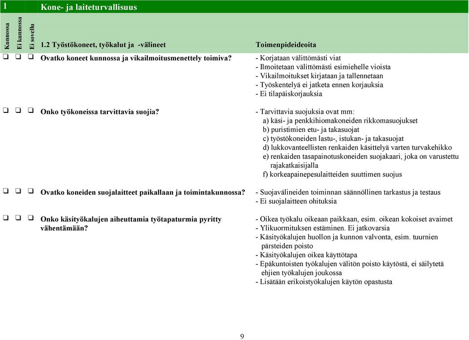 työkoneissa tarvittavia suojia?