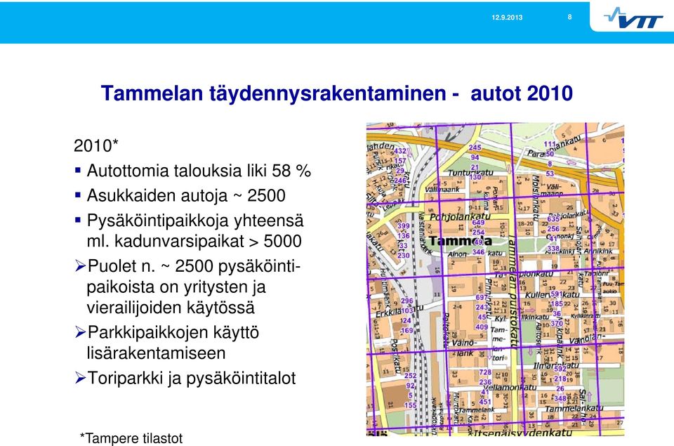 kadunvarsipaikat > 5000 Puolet n.