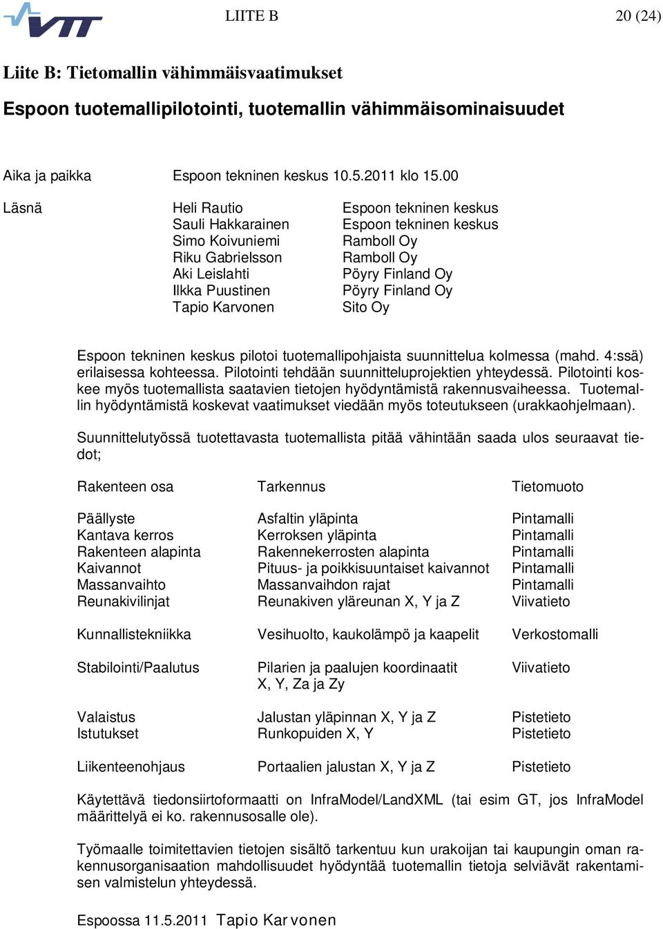 Finland Oy Tapio Karvonen Sito Oy Espoon tekninen keskus pilotoi tuotemallipohjaista suunnittelua kolmessa (mahd. 4:ssä) erilaisessa kohteessa. Pilotointi tehdään suunnitteluprojektien yhteydessä.