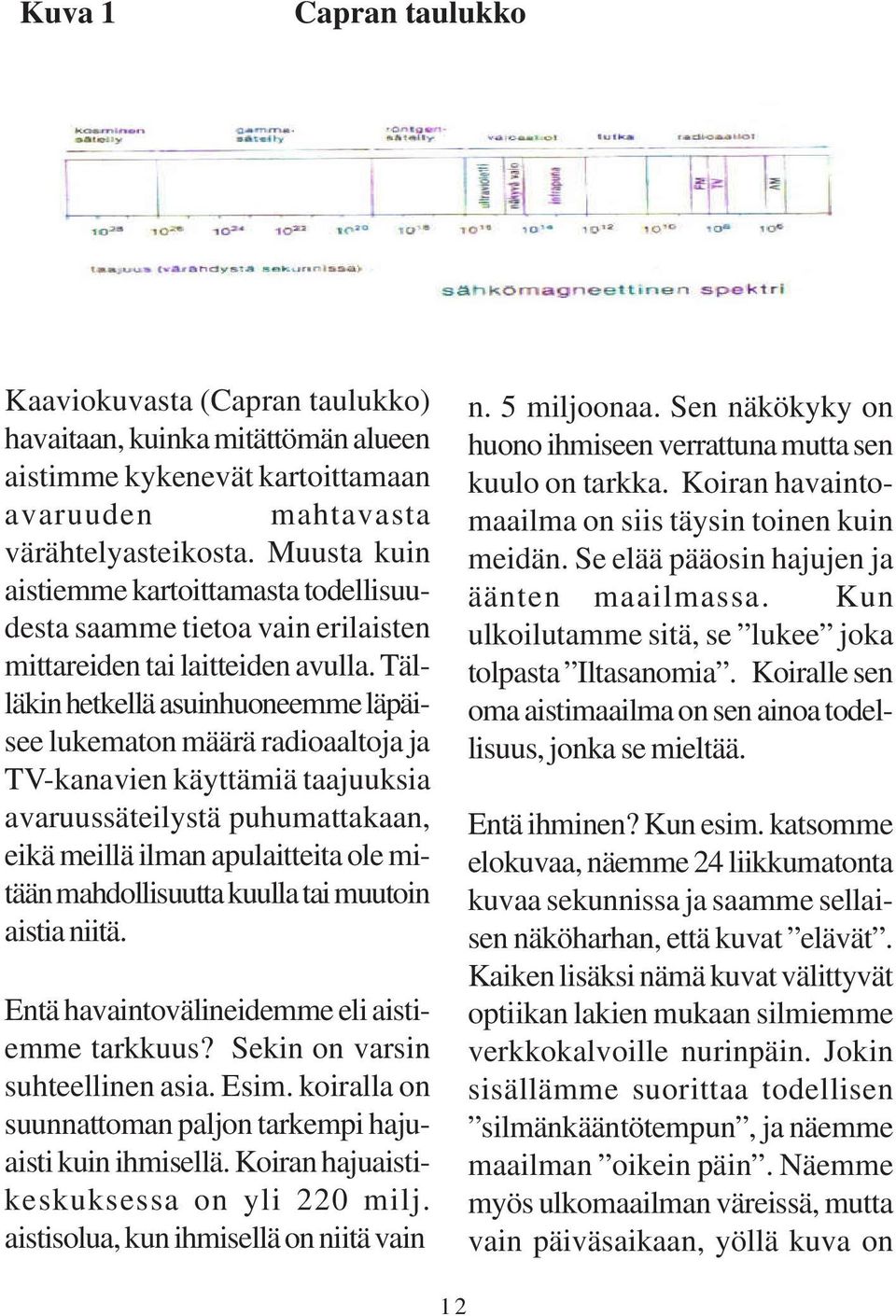 Tälläkin hetkellä asuinhuoneemme läpäisee lukematon määrä radioaaltoja ja TV-kanavien käyttämiä taajuuksia avaruussäteilystä puhumattakaan, eikä meillä ilman apulaitteita ole mitään mahdollisuutta
