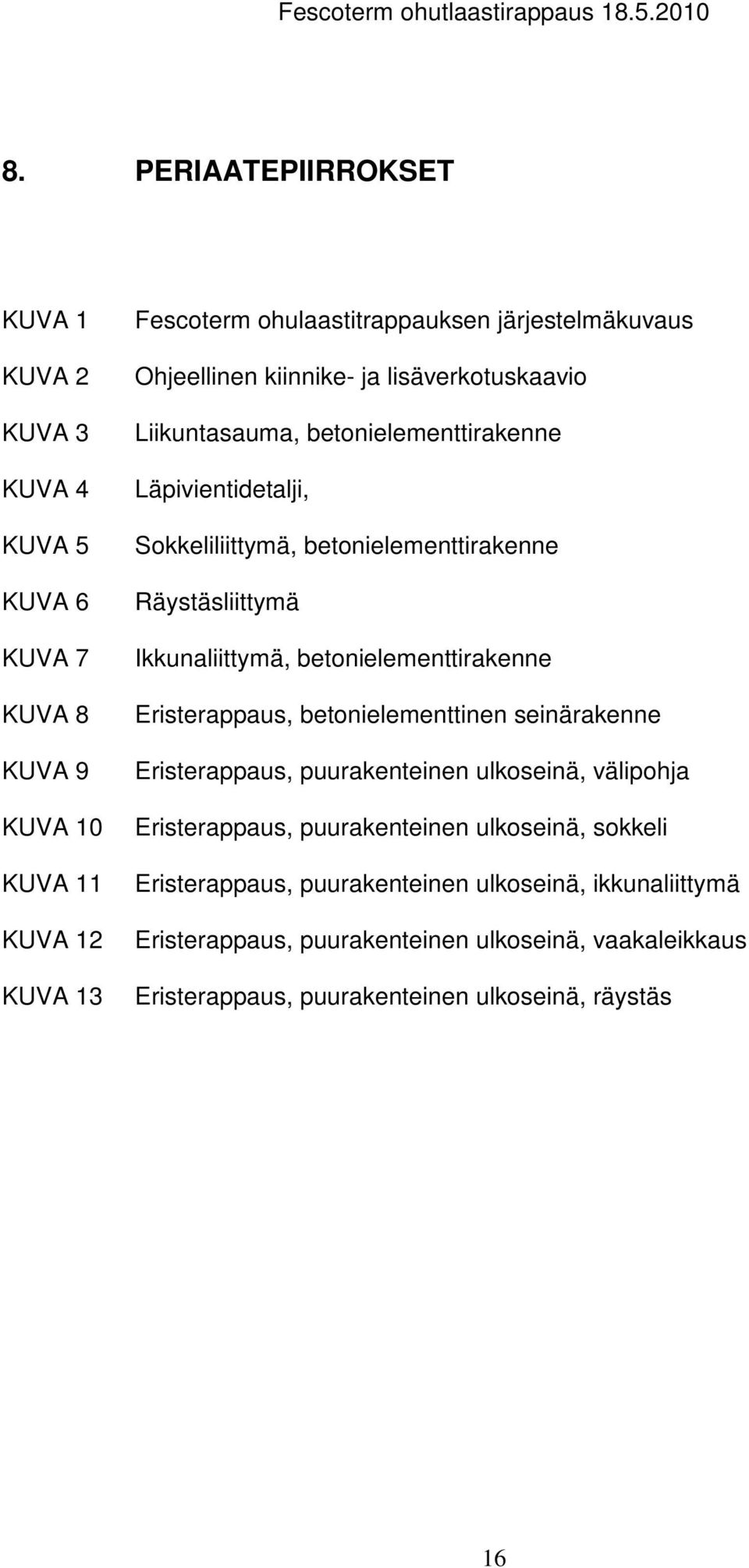 Ikkunaliittymä, betonielementtirakenne Eristerappaus, betonielementtinen seinärakenne Eristerappaus, puurakenteinen ulkoseinä, välipohja Eristerappaus, puurakenteinen