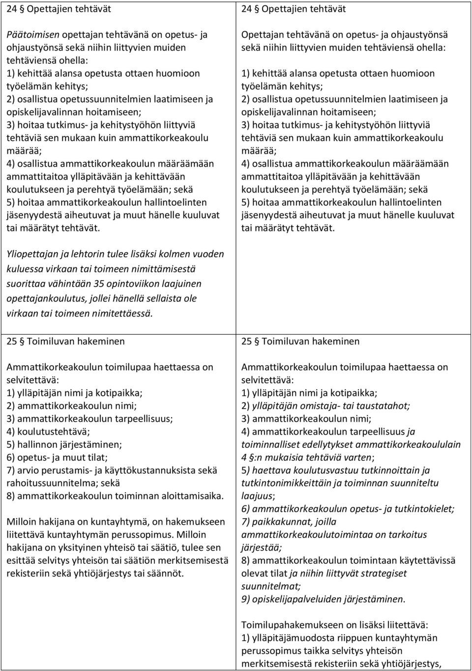 ammattikorkeakoulun määräämään ammattitaitoa ylläpitävään ja kehittävään koulutukseen ja perehtyä työelämään; sekä 5) hoitaa ammattikorkeakoulun hallintoelinten jäsenyydestä aiheutuvat ja muut