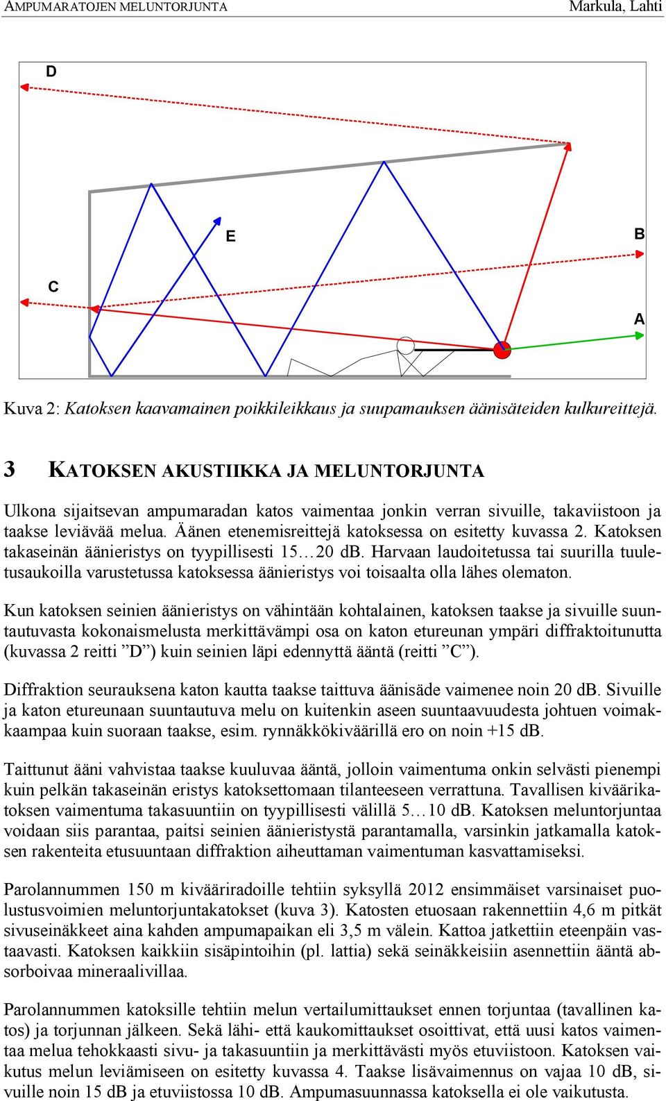 Äänen etenemisreittejä katoksessa on esitetty kuvassa 2. Katoksen takaseinän äänieristys on tyypillisesti 15 20 db.