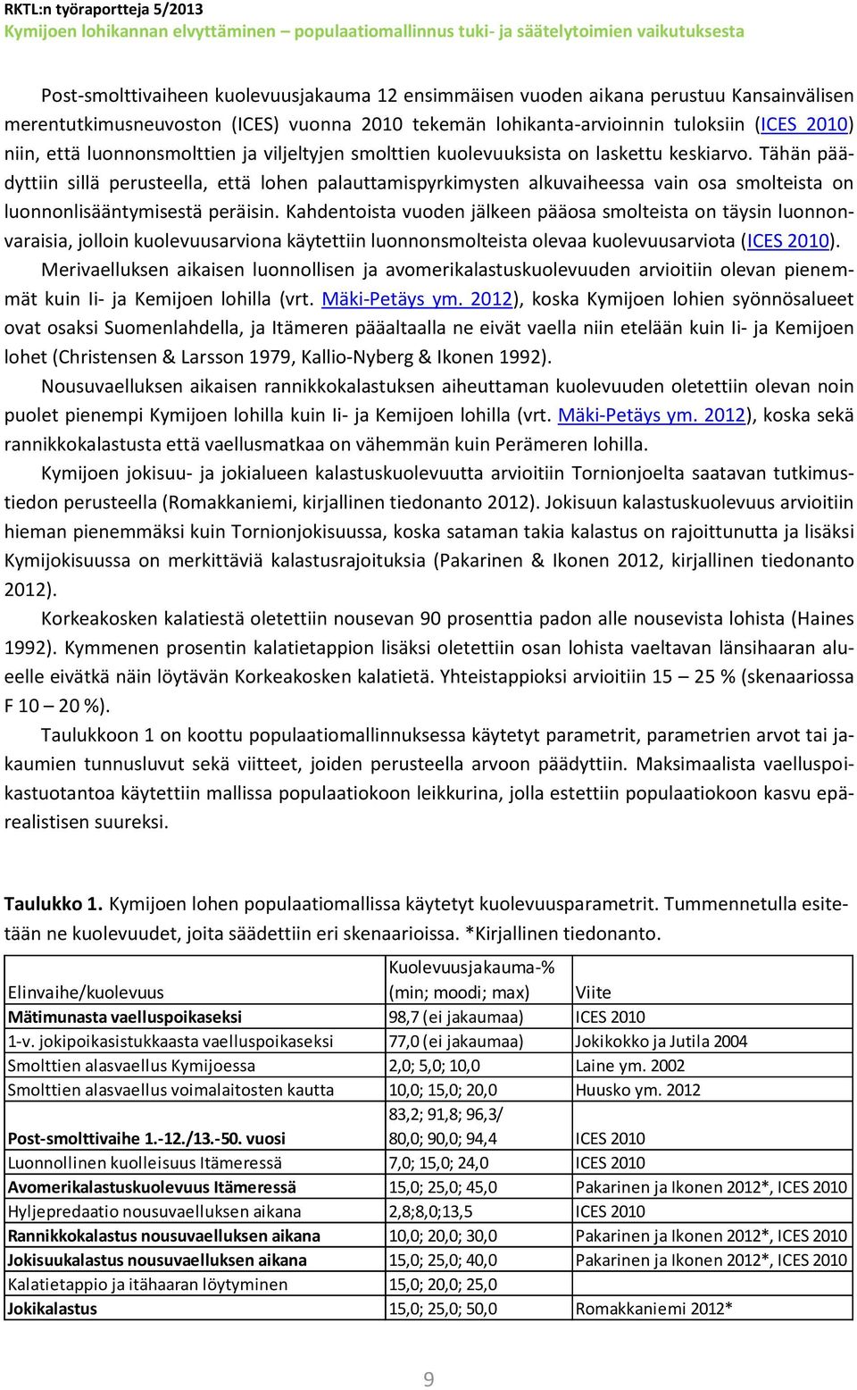 Tähän päädyttiin sillä perusteella, että lohen palauttamispyrkimysten alkuvaiheessa vain osa smolteista on luonnonlisääntymisestä peräisin.